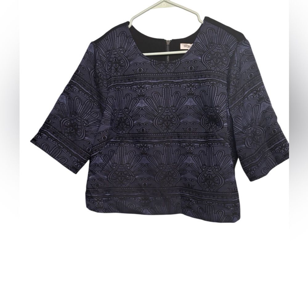 BCBGeneration Blue Boxy Crop Short Sleeve Top Sz L